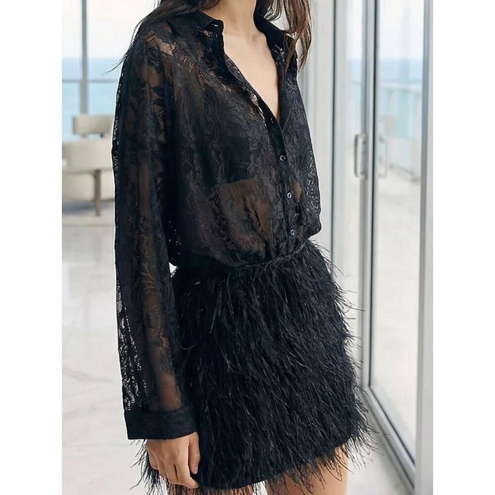 NWT $198 Anthropologie Maeve Fringe Twofer Mini Shirt Dress M